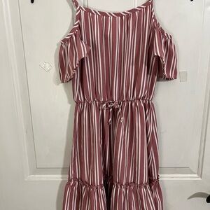Girls' Cold-Shoulder Stripe Dress - Pink & White